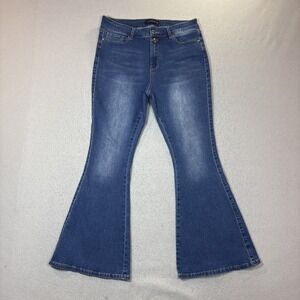 Flying Banana Jeans Women 12S‎ Blue High-Rise Flare Double Button Bell Bottom